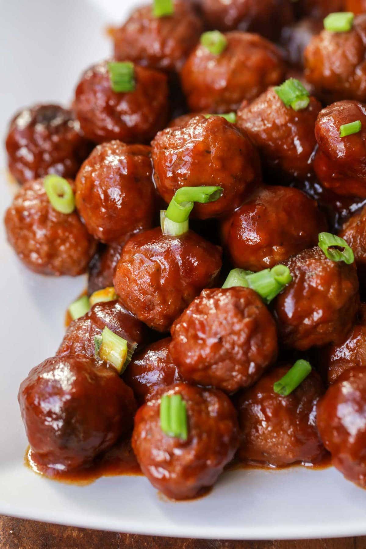Grape Jelly Meatball Recipe served on a white plate.