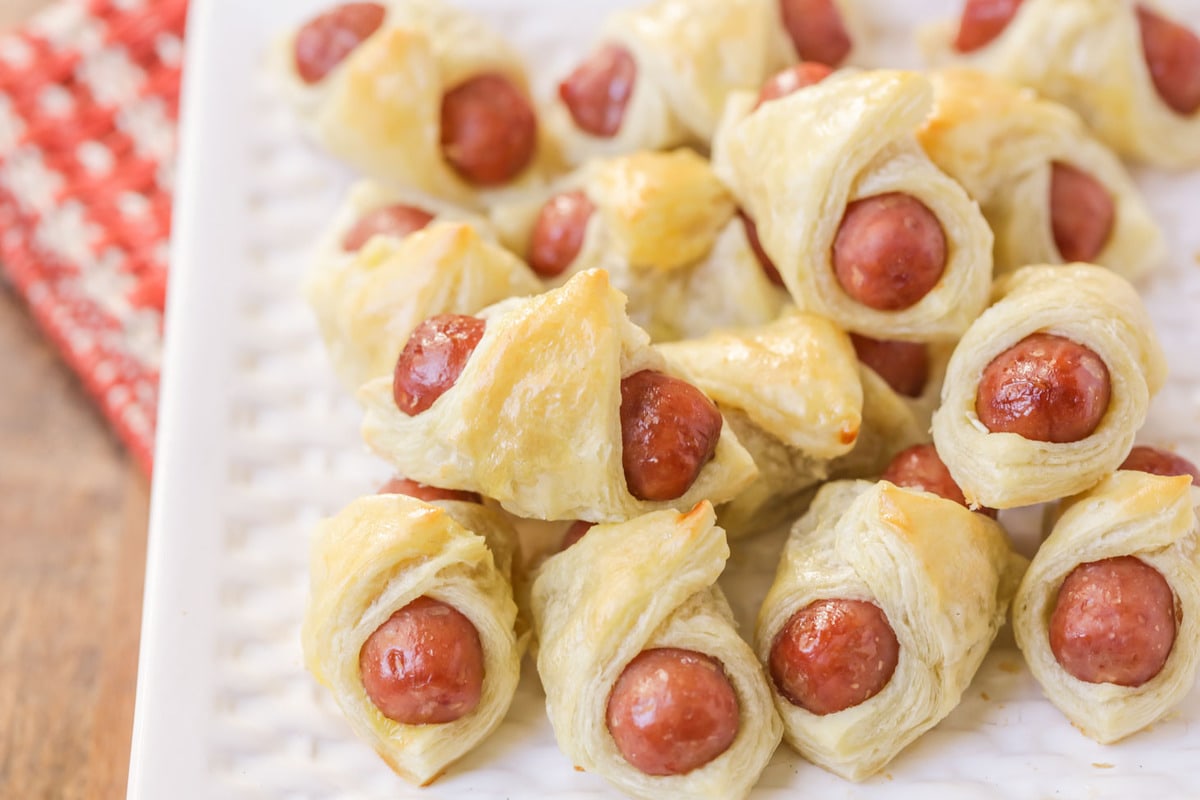 Mini Pigs in a Blanket on white dish