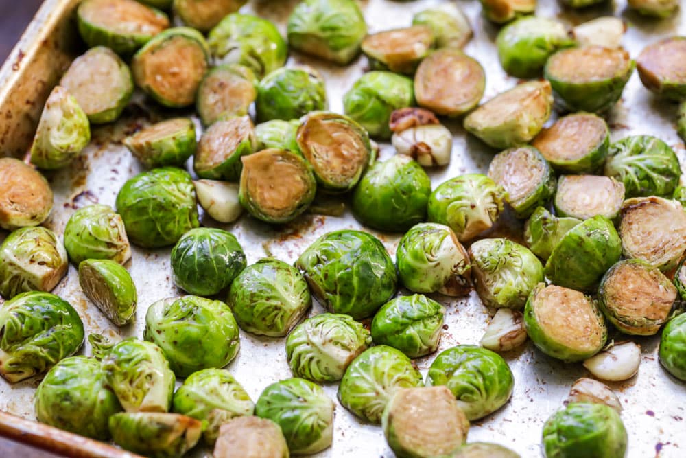 Brussel sprouts tossed in balsamic vinegar