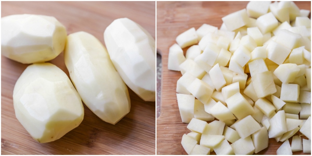 How to make breakfast potatoes - process pics of diced potatoes