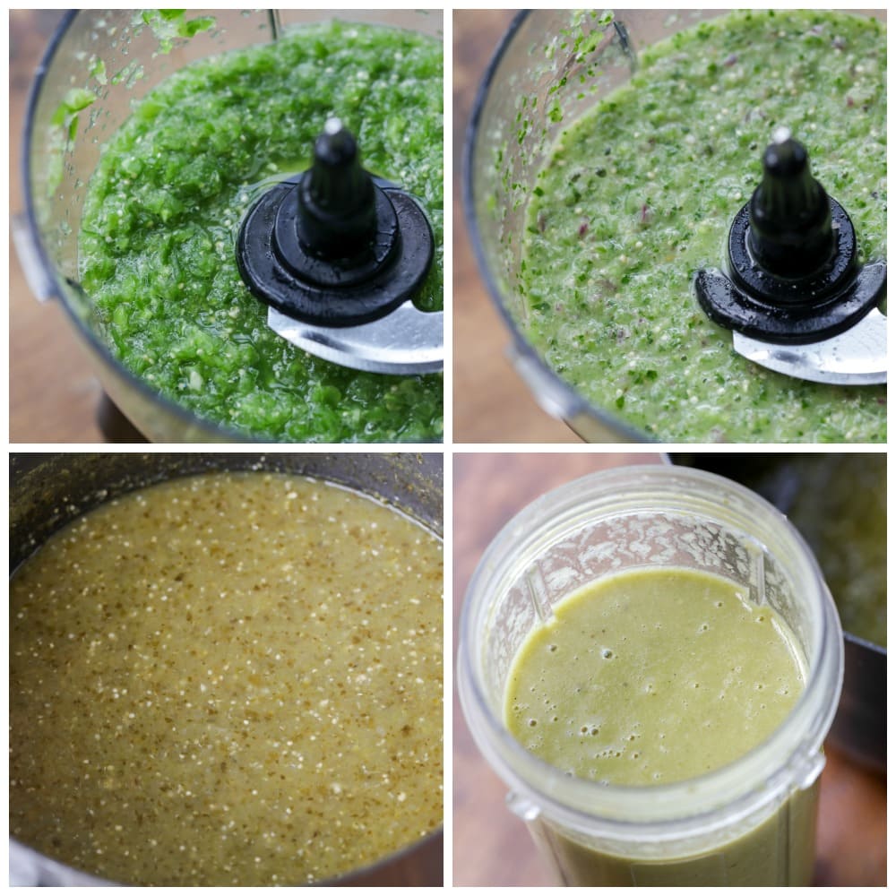 Green enchilada sauce recipe process pics in a collage.