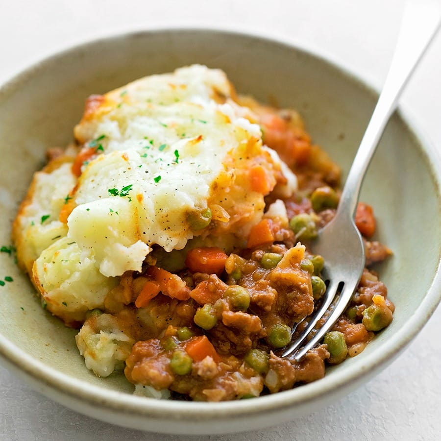 Easy Shepherd's Pie recipe in bowl.