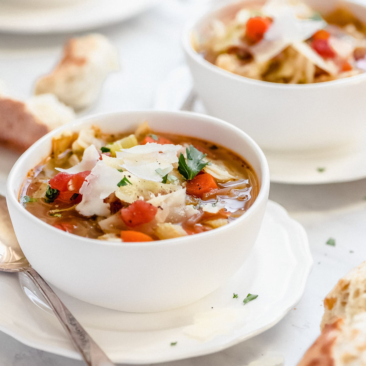 Cabbage soup in bowl