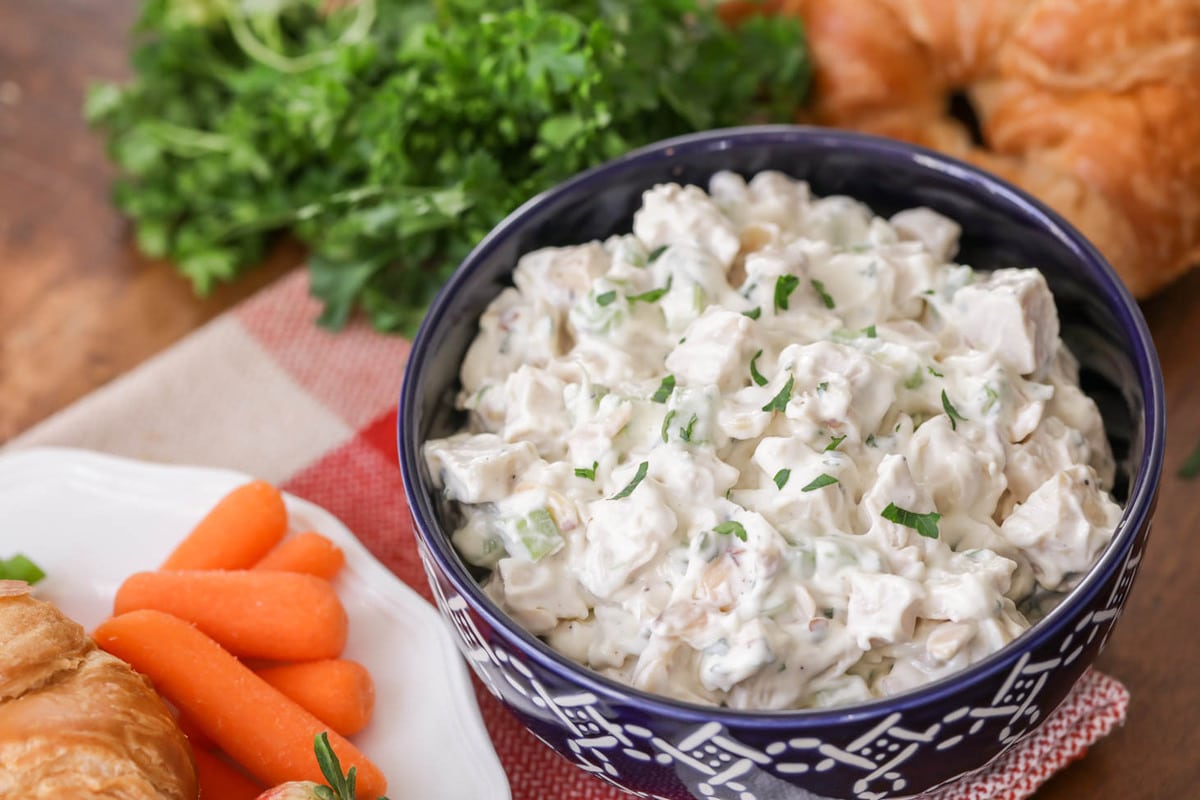 Chicken salad in a bowl.