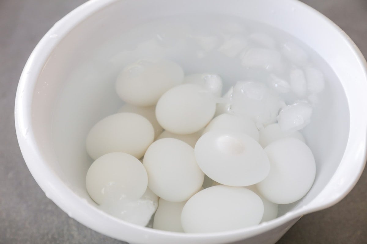Egg ice bath for hard boiled eggs to cool in.