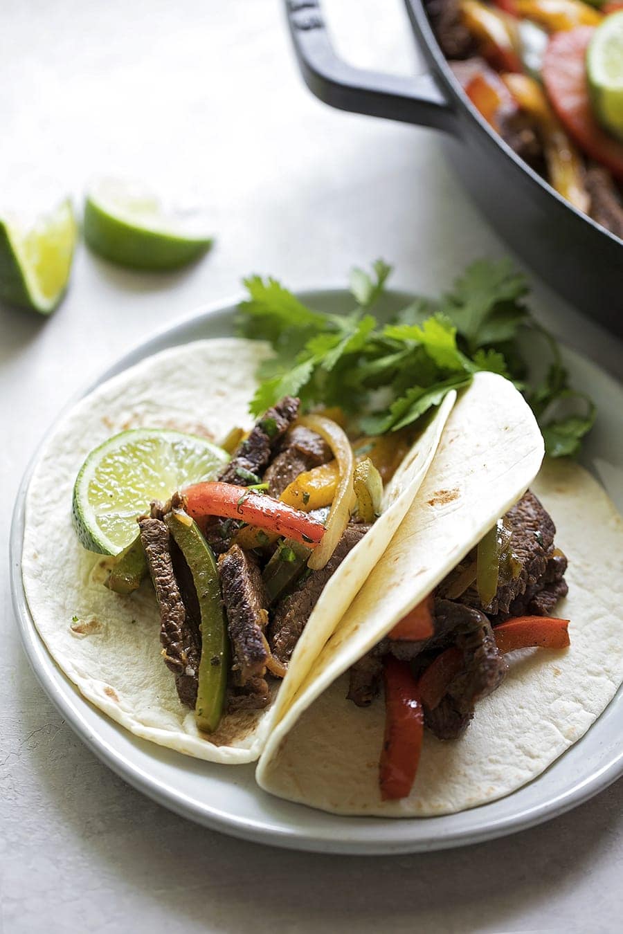 Steak fajitas in flour tortillas