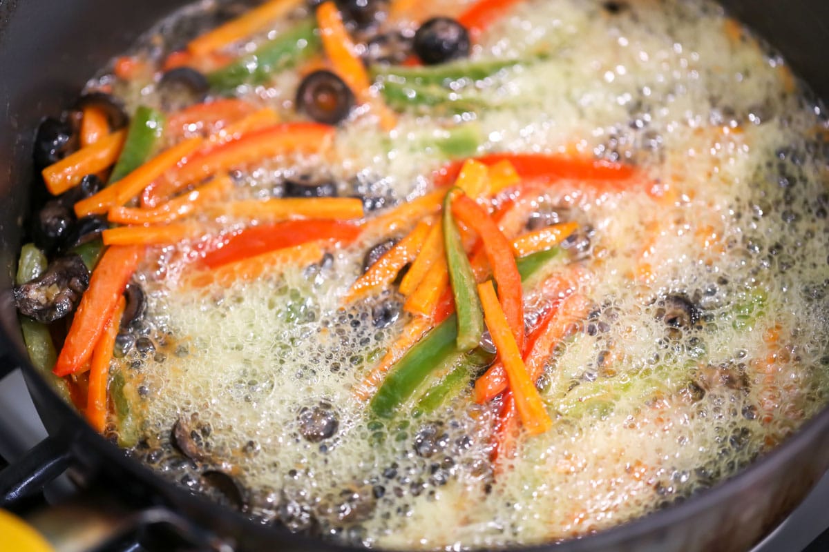 Bell peppers and olives sauteed in butter