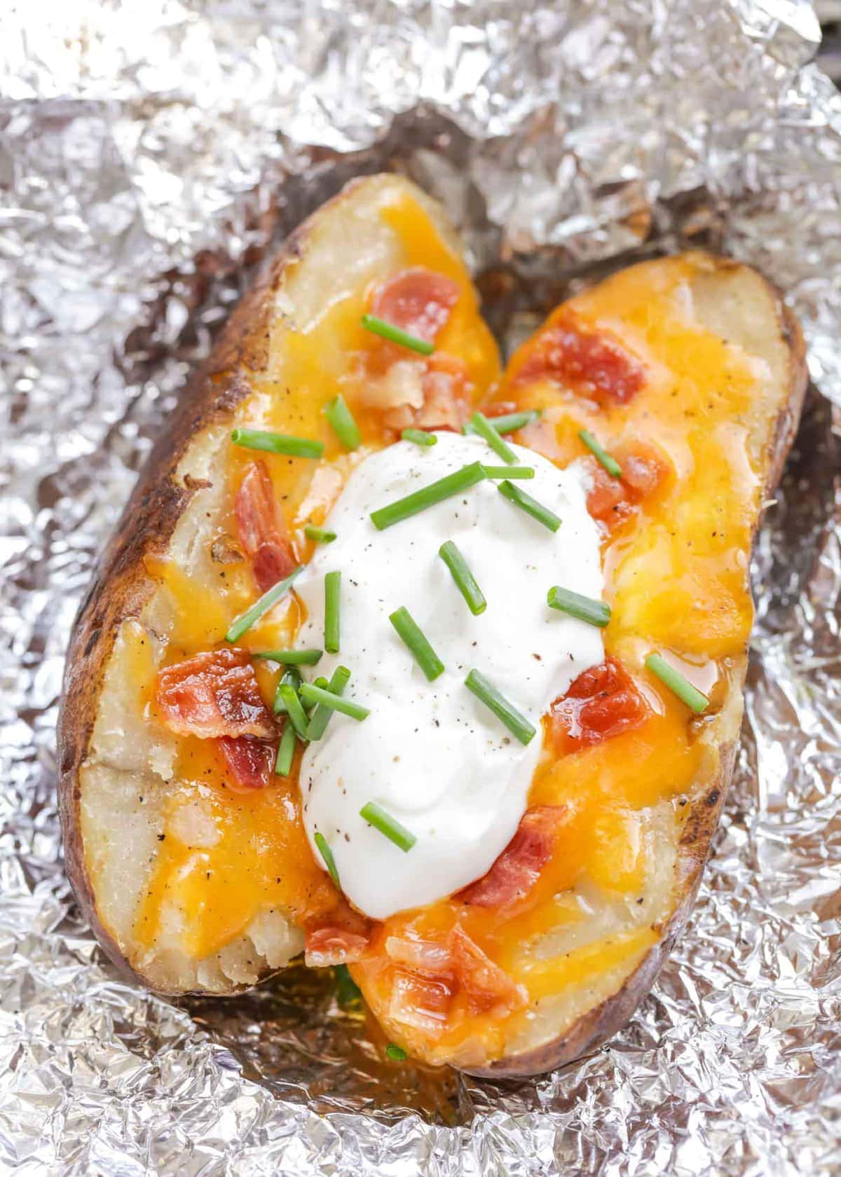 Crock pot baked potato with toppings