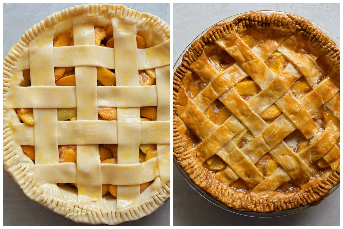 Pie crust process pictures, unbaked and baked.