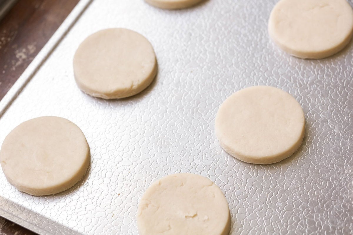 Biscuit rounds on a sheet pan.