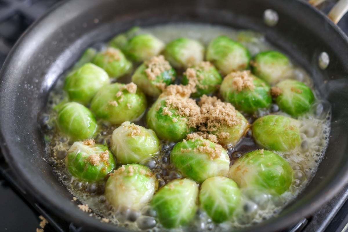 Making glazed brussel sprouts with brown sugar
