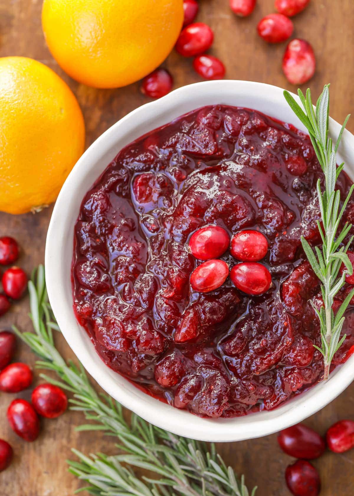 Homemade cranberry sauce in a white dish