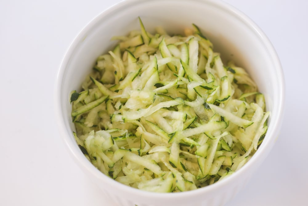 Grated zucchini to use in lemon zucchini bread recipe.