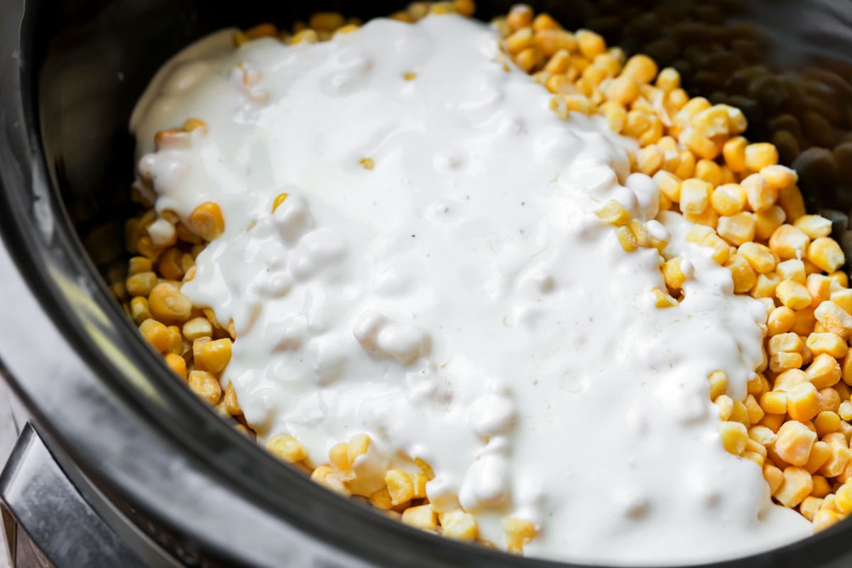 Slow Cooker Creamed Corn in a crock pot.