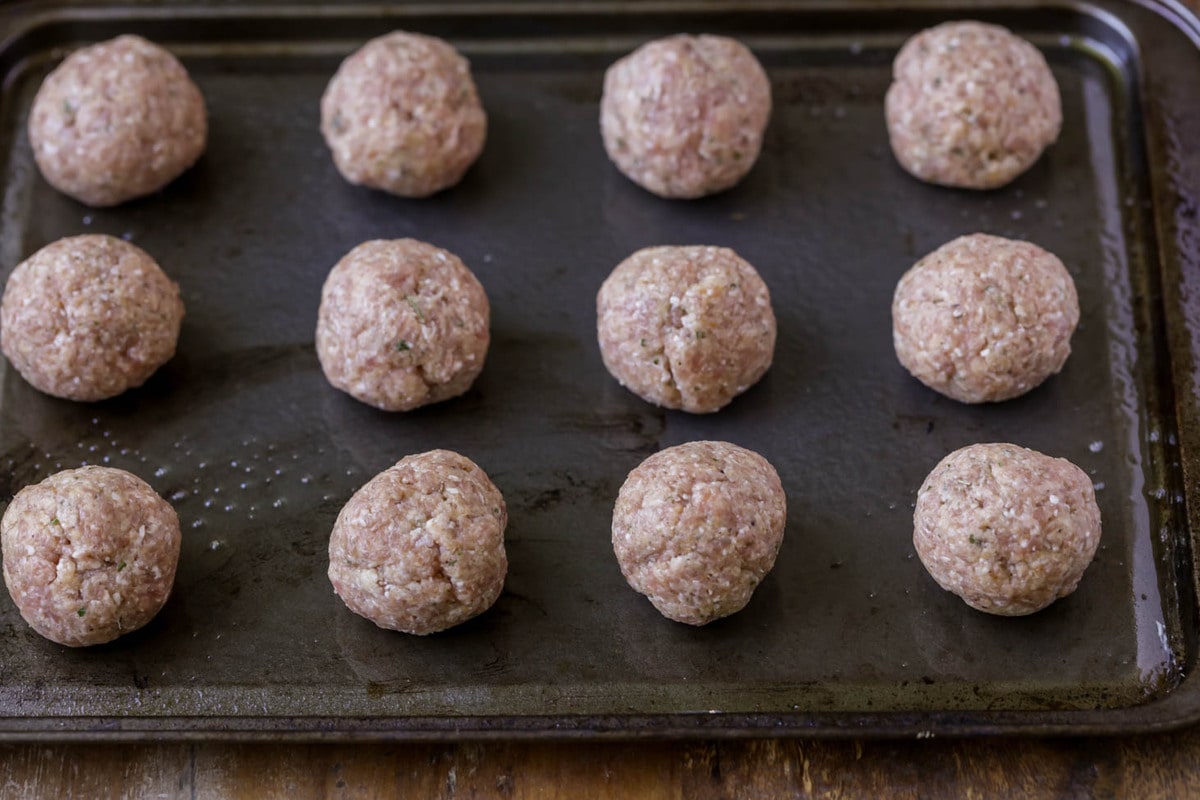 easy turkey meatballs on a baking sheet