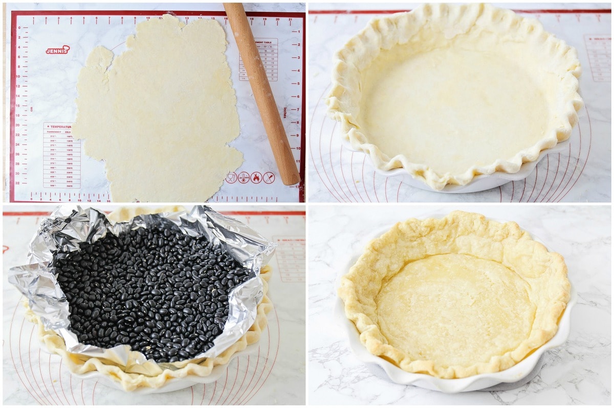 Process pictures for baking crust for sweet potato pie.