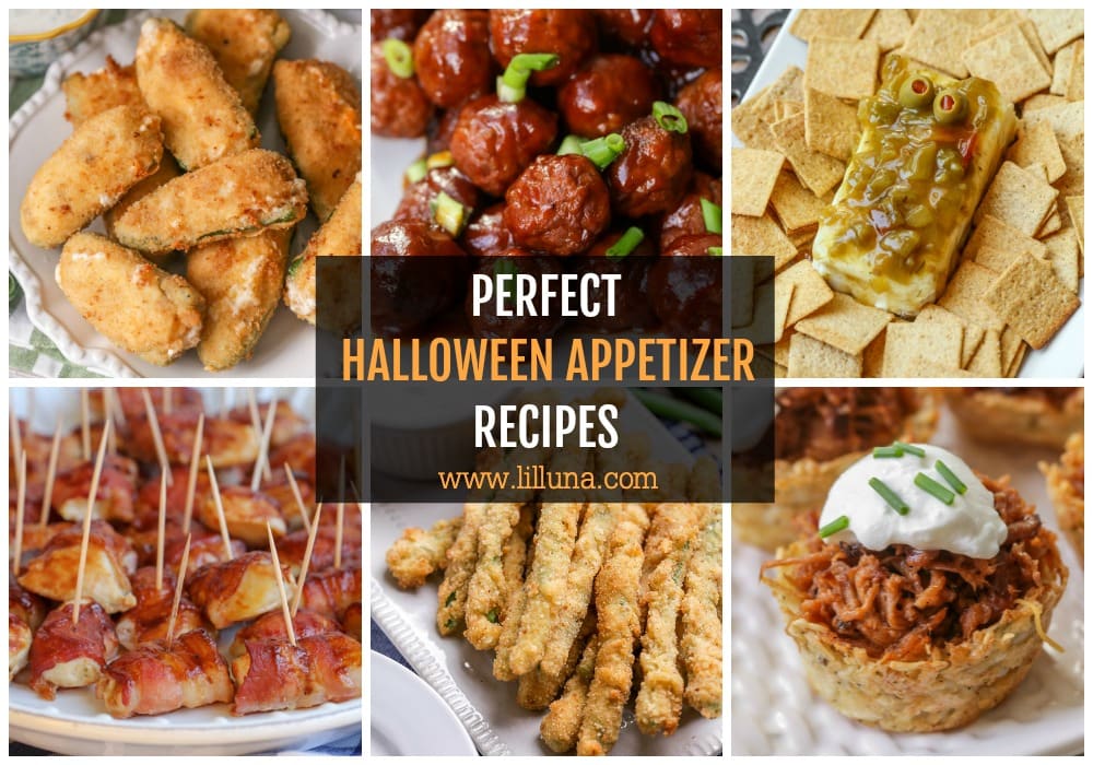 Collage of Halloween Appetizers.