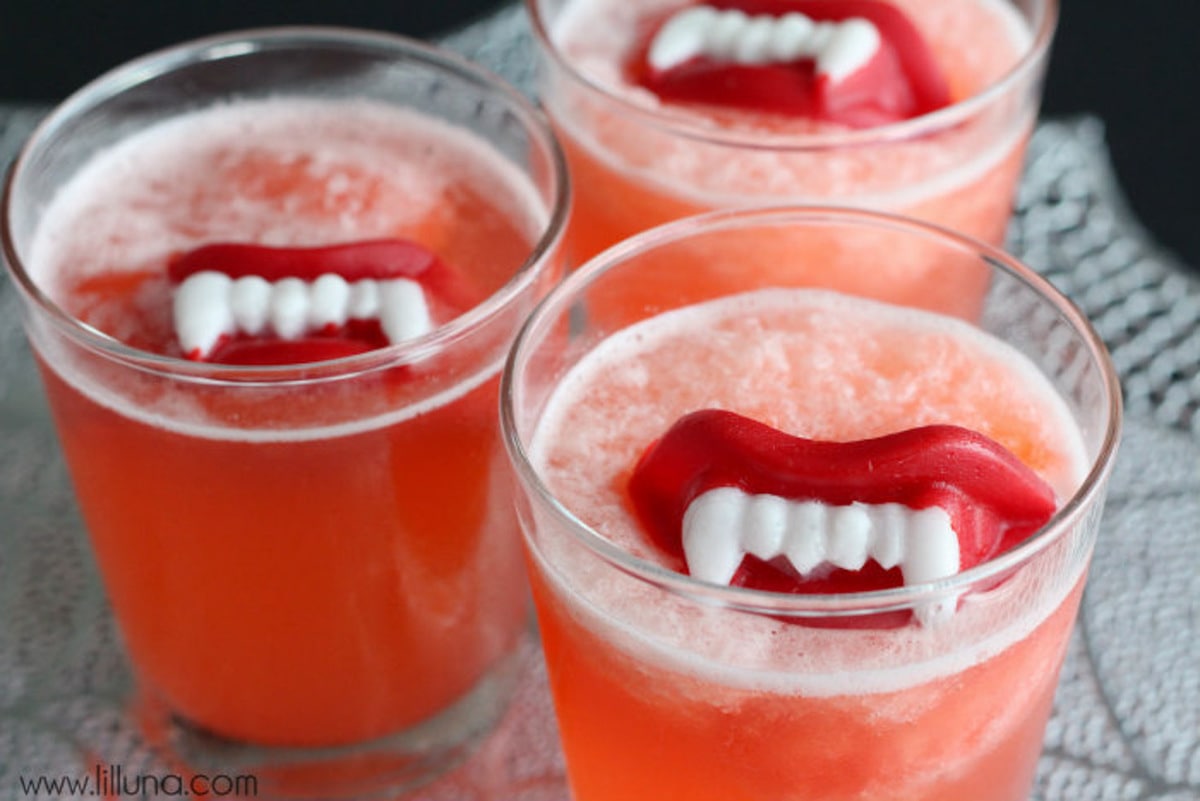 Halloween punch with wax vampire lips.