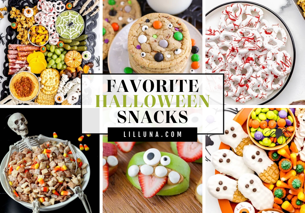 Collage of Halloween snack recipes.