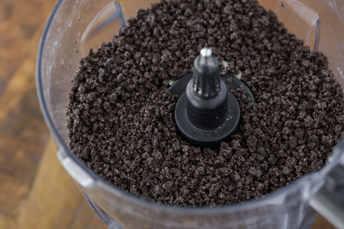 Oreo crumbs in a blender.