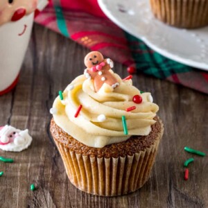 A gingerbread cupcake with cinnamon cream cheese frosting - the perfect Christmas cupcake recipe
