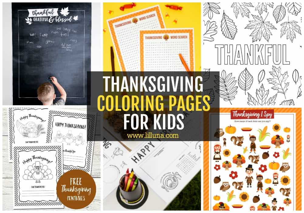 Collage of Thanksgiving Coloring Pages