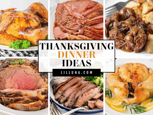 Collage of Thanksgiving dinner recipes.