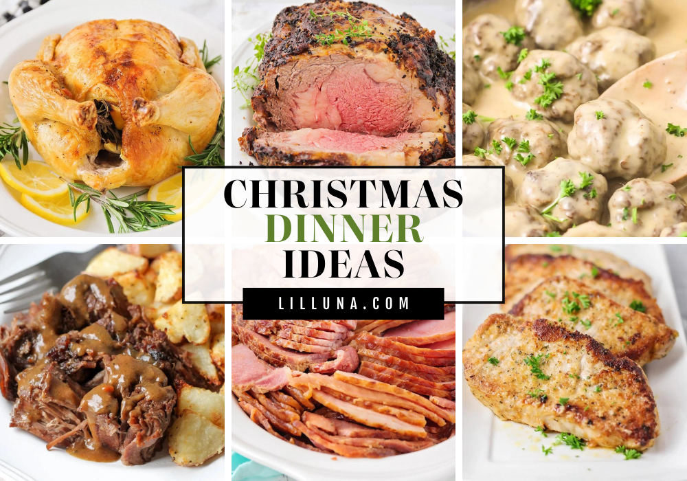 Collage of Christmas dinner recipes.