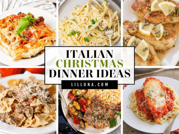 Collage of Italian recipes for the ultimate Christmas dinner menu.