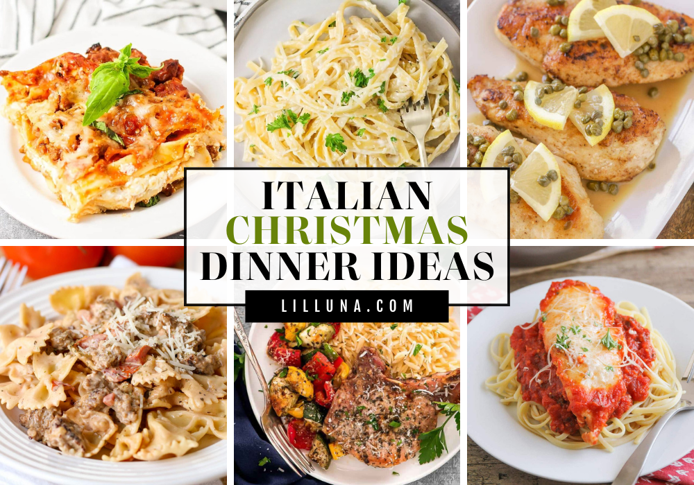 Collage of Italian dinner recipes for Christmas.