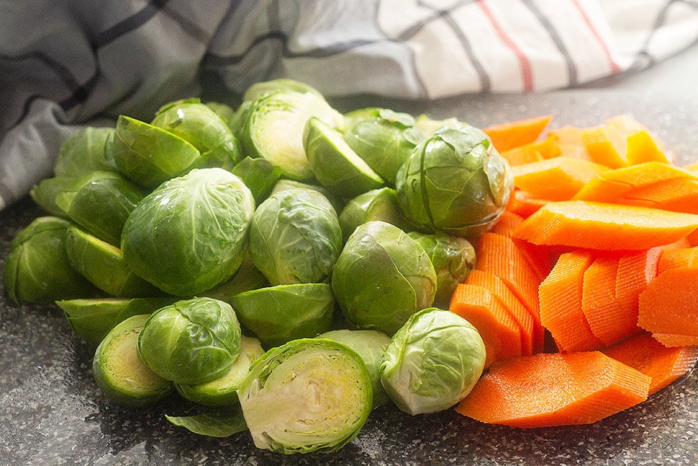 Fresh brussel sprouts and carrots