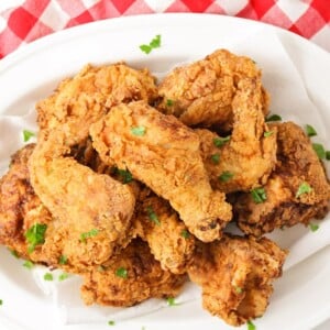 A plate of buttermilk fried chicken recipe.