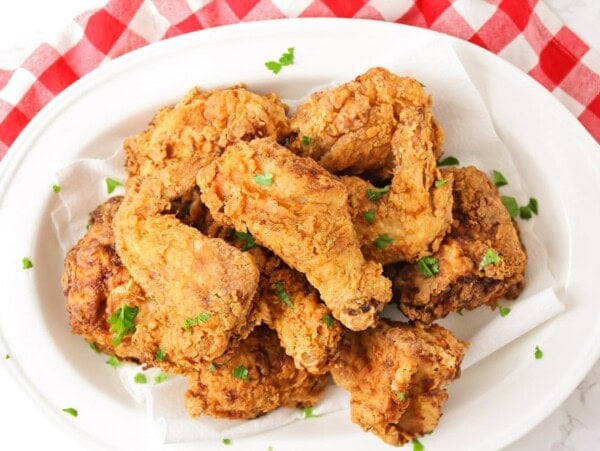 A plate of buttermilk fried chicken recipe.