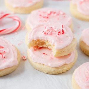 Frosted peppermint sugar cookies.