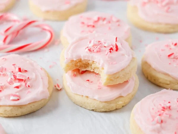 Frosted peppermint sugar cookies.
