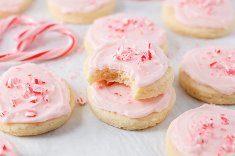 Frosted peppermint sugar cookies.