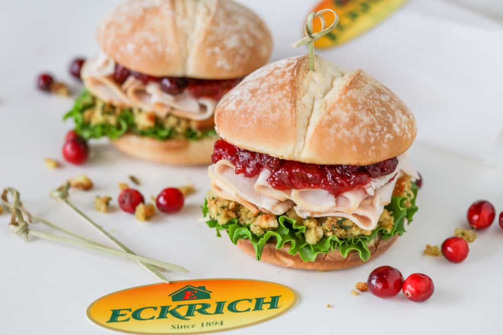 Turkey cranberry sandwich stuck with a toothpick.