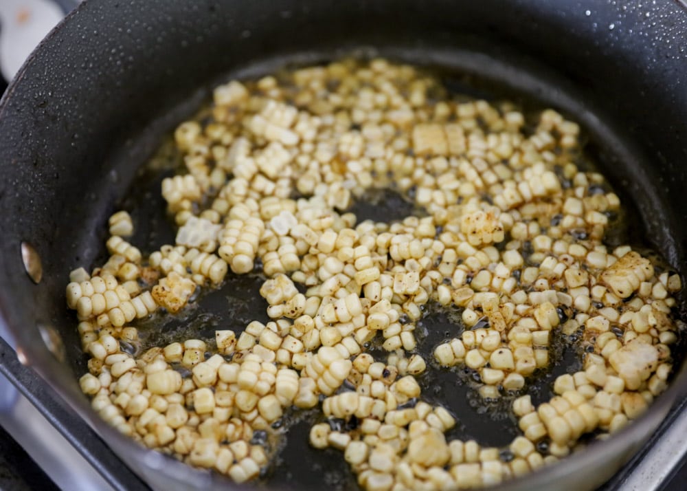 Frying corn kernels for taco salad recipe