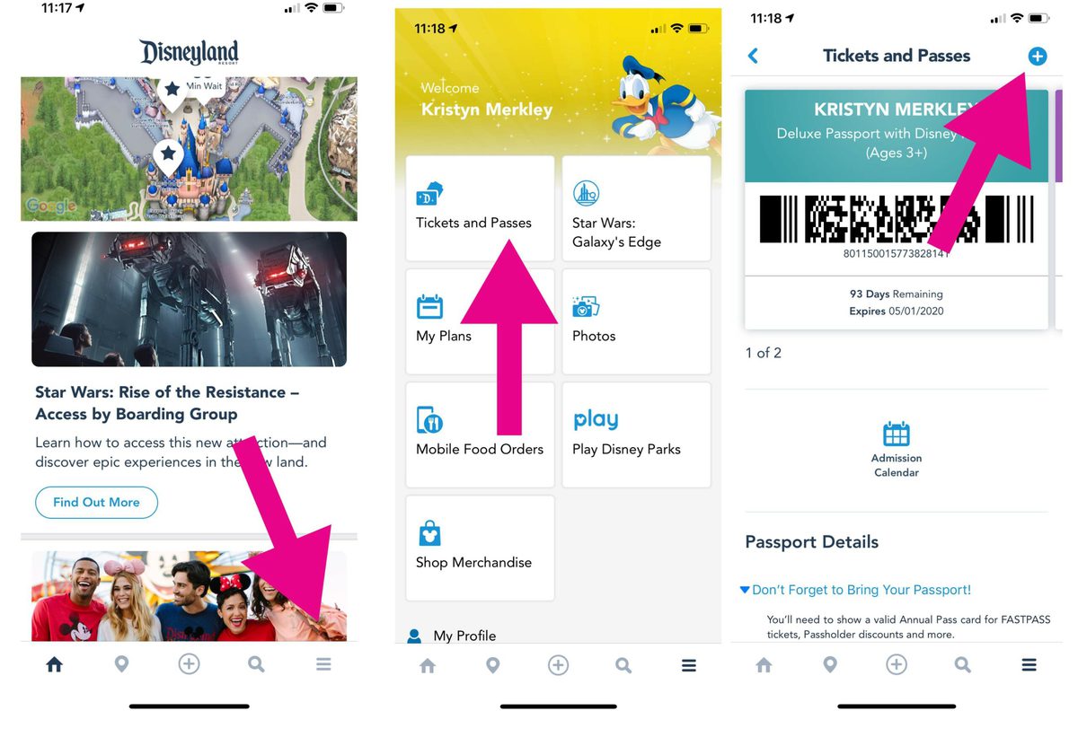 How to link tickets in Disney app