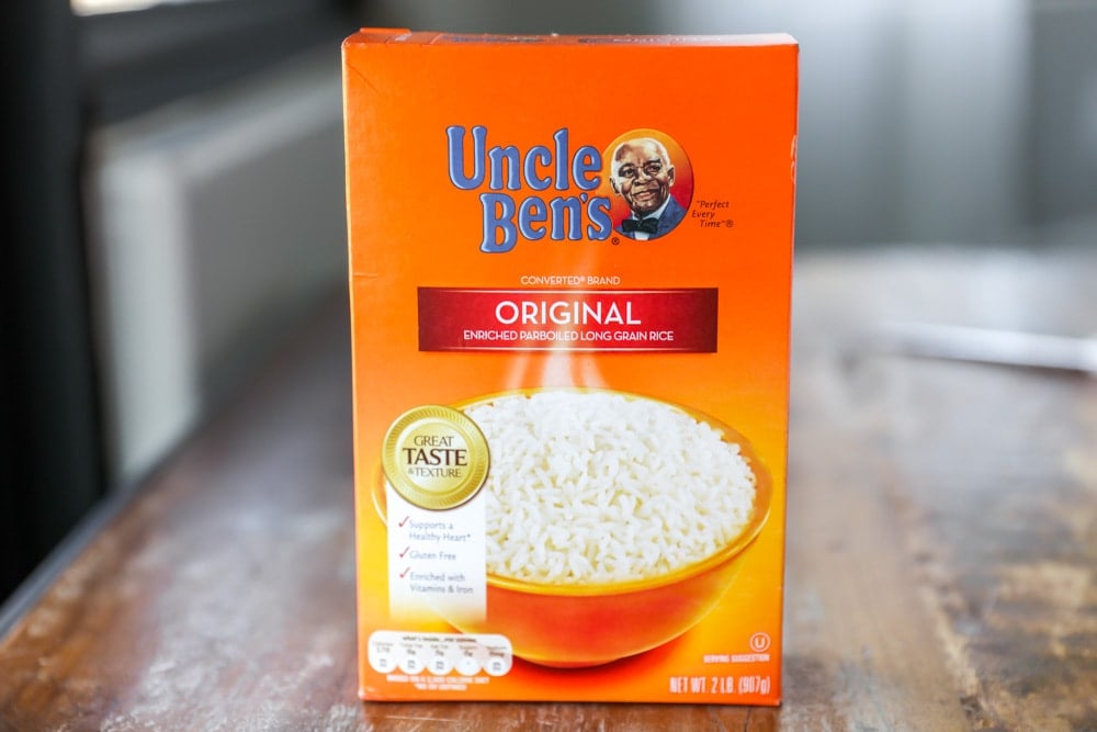 A box of parboiled rice to use for slow cooker rice