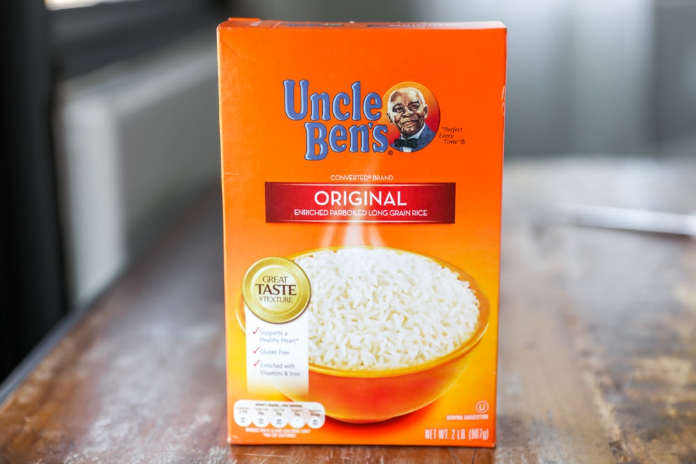 A box of parboiled rice to use for slow cooker rice.