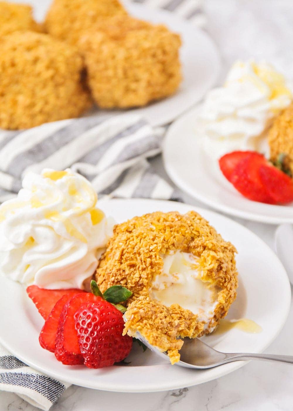 Fried ice cream with a missing bite