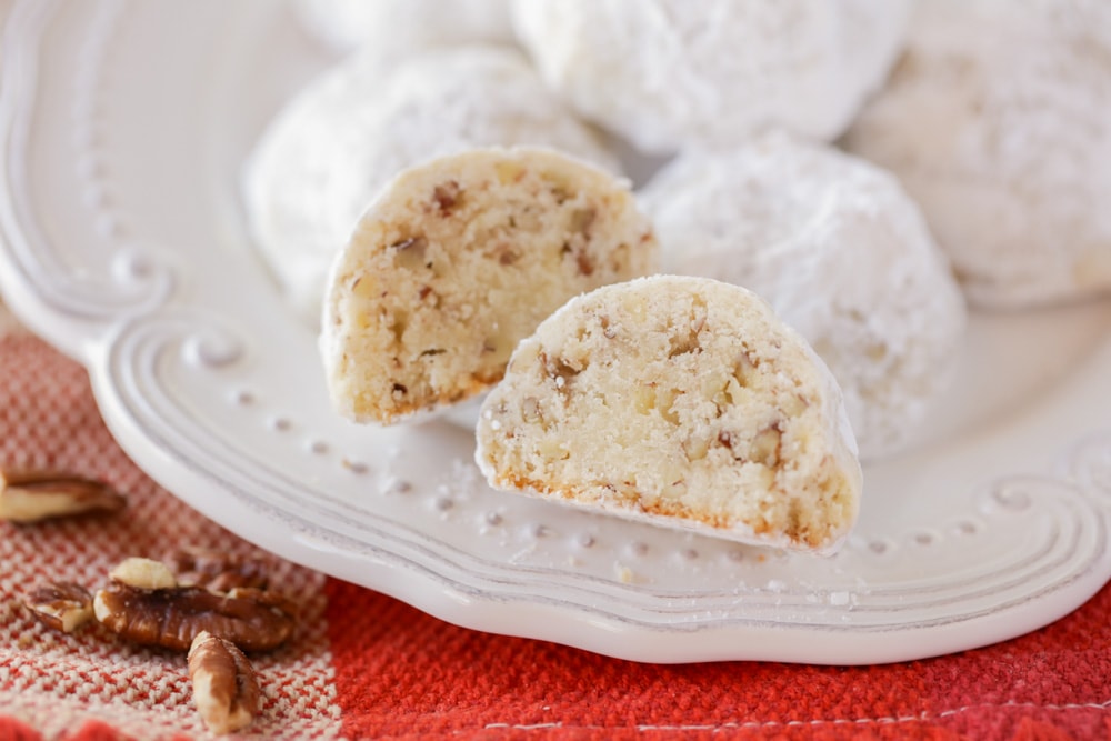 Mexican Wedding Cookies on a white plate