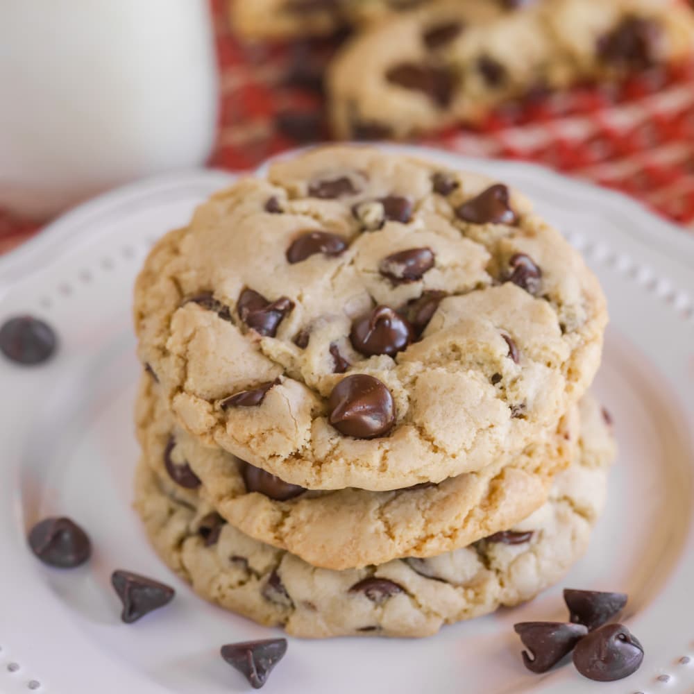 Neiman Marcus cookies stacked on plate