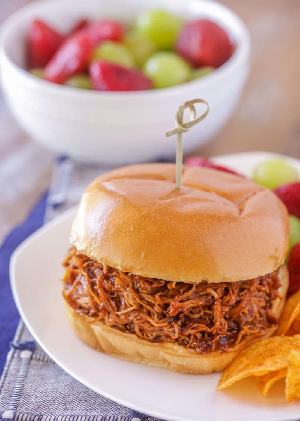 Slow Cooker Pulled Chicken sandwich recipe on plate