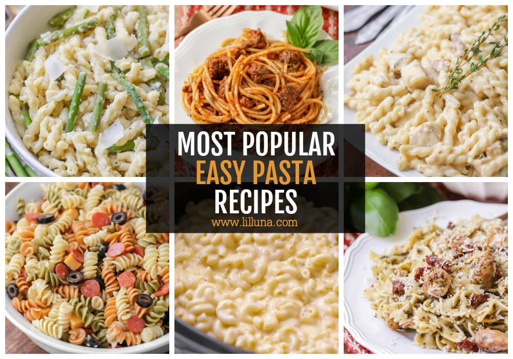 Collage of popular easy pasta recipes. 