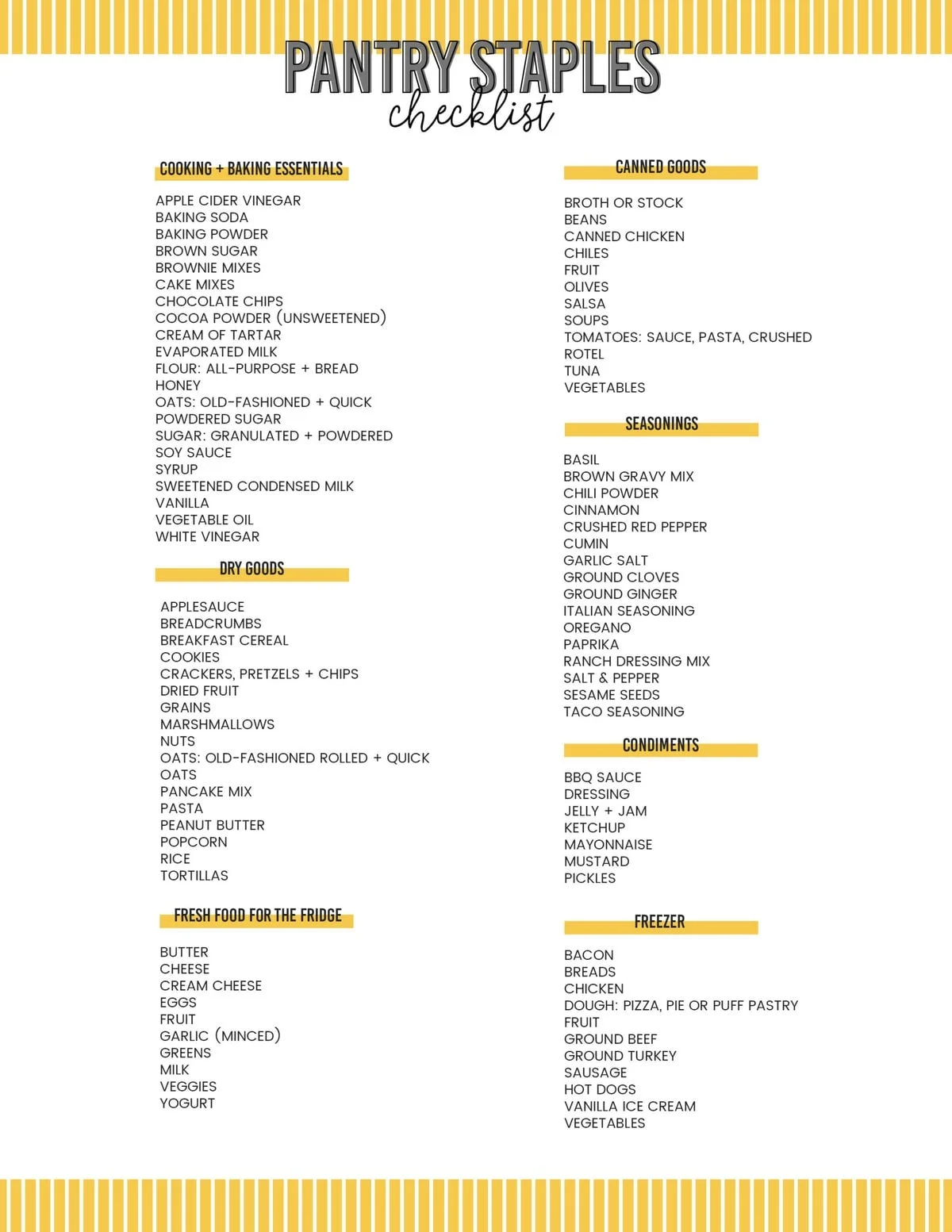 Pantry Staples List {With FREE Printable}