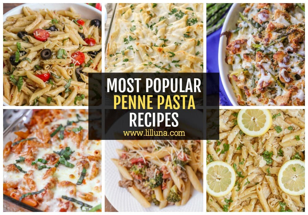 Collage of Penne Pasta Recipes displayed in a grid.