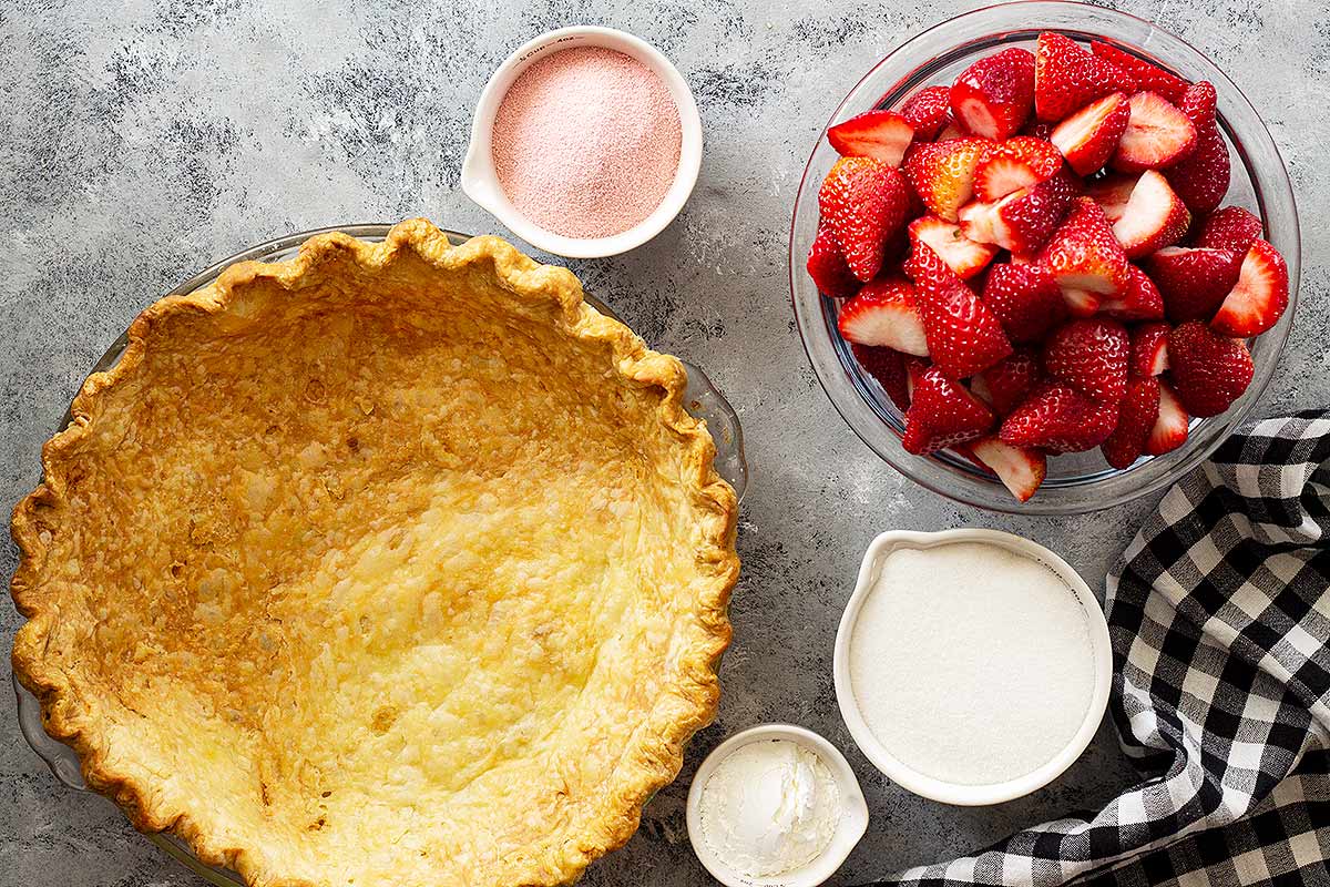 Ingredients for fresh strawberry pie recipe