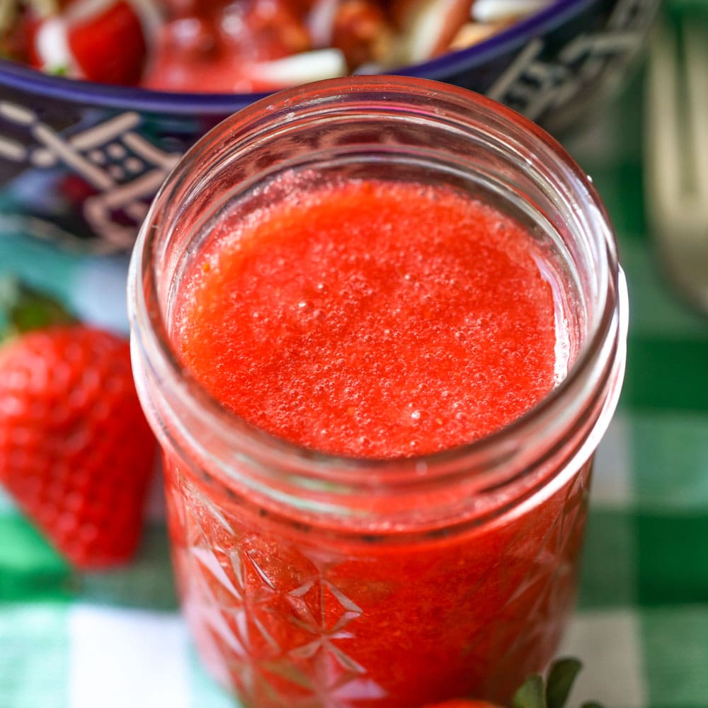 Strawberry vinaigrette in a glass jar